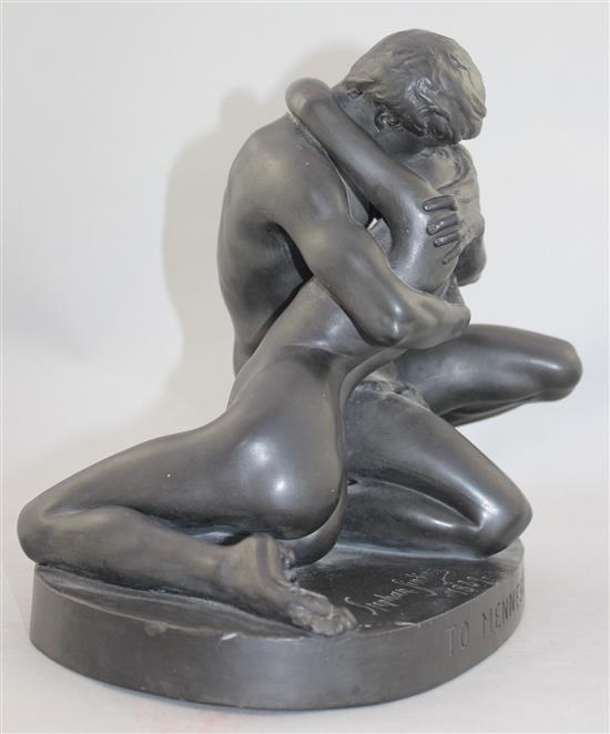 Stephan Sinding (Norwegian-Danish, 1846-1922), To Mennesker, a black basalt group of lovers, signed and dated 1889, 25.5cm high